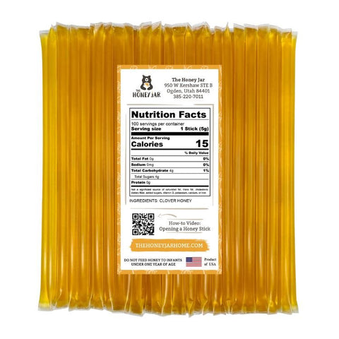 100 Pack - Clover Honey Sticks - The Honey Jar - 