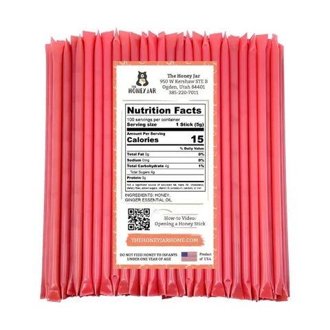 100 Pack - Ginger Honey Sticks - The Honey Jar - 