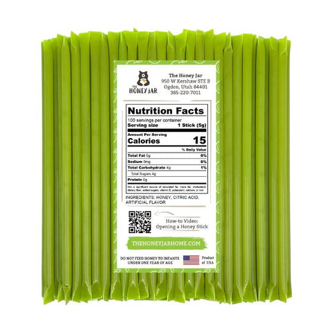 100 Pack - Green Apple Honey Sticks - The Honey Jar - 2