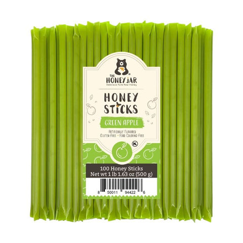 100 Pack - Green Apple Honey Sticks - The Honey Jar - 