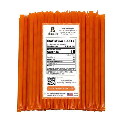 100 Pack - Orange Honey Sticks - The Honey Jar - 