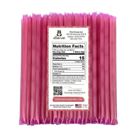 100 Pack - Raspberry Honey Sticks - The Honey Jar - 