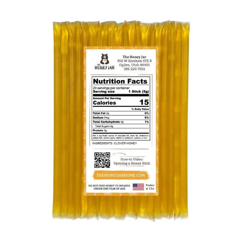 20 Pack - Clover Honey Sticks - The Honey Jar - 