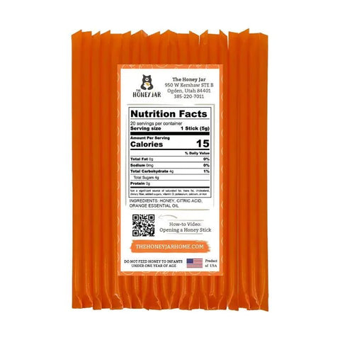 20 Pack - Orange Honey Sticks - The Honey Jar - 