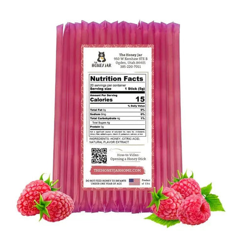 20 Pack - Raspberry Honey Sticks - The Honey Jar - 