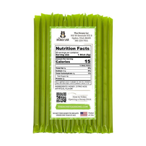 50 Pack - Green Apple Honey Sticks - The Honey Jar - 