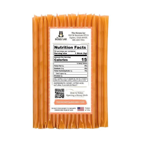 50 Pack - Peach Honey Sticks - The Honey Jar - 