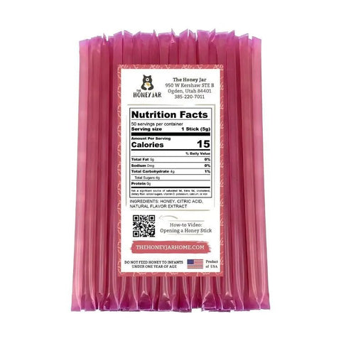 50 Pack - Raspberry Honey Sticks - The Honey Jar - 