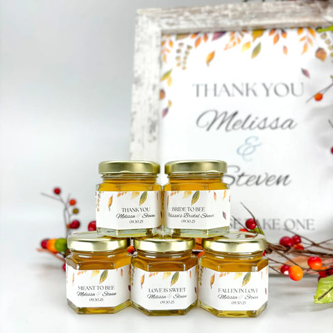 Autumn Leaves Wedding Bridal Shower Favors - 2 oz Clover Honey - Set of 10 - The Honey Jar - 