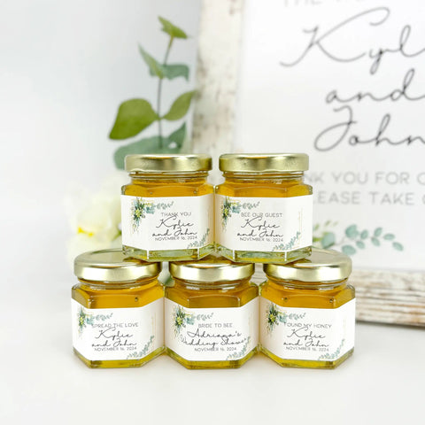 Eucalyptus Theme Wedding Bridal Shower Favors - 2 oz Clover Honey - Set of 10 - The Honey Jar - 