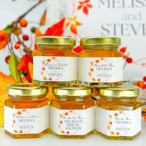 Fall Leaf Frame Wedding Bridal Shower Favors - 2 oz Clover Honey - Set of 10 - The Honey Jar - 