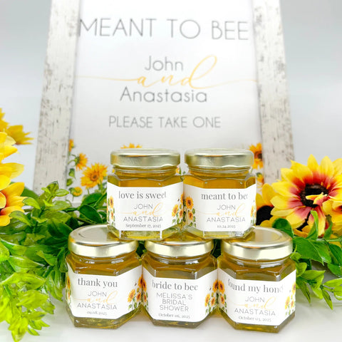 Sunflower Theme Wedding Bridal Shower Favors - 2 oz Clover Honey - Set of 10 - The Honey Jar - 